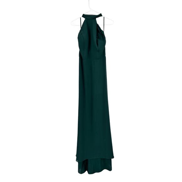 Amsale GB070F Sophia Hunter Green Flat Chiffon Halter Bridesmaid Gown Size 8 - Picture 2 of 5